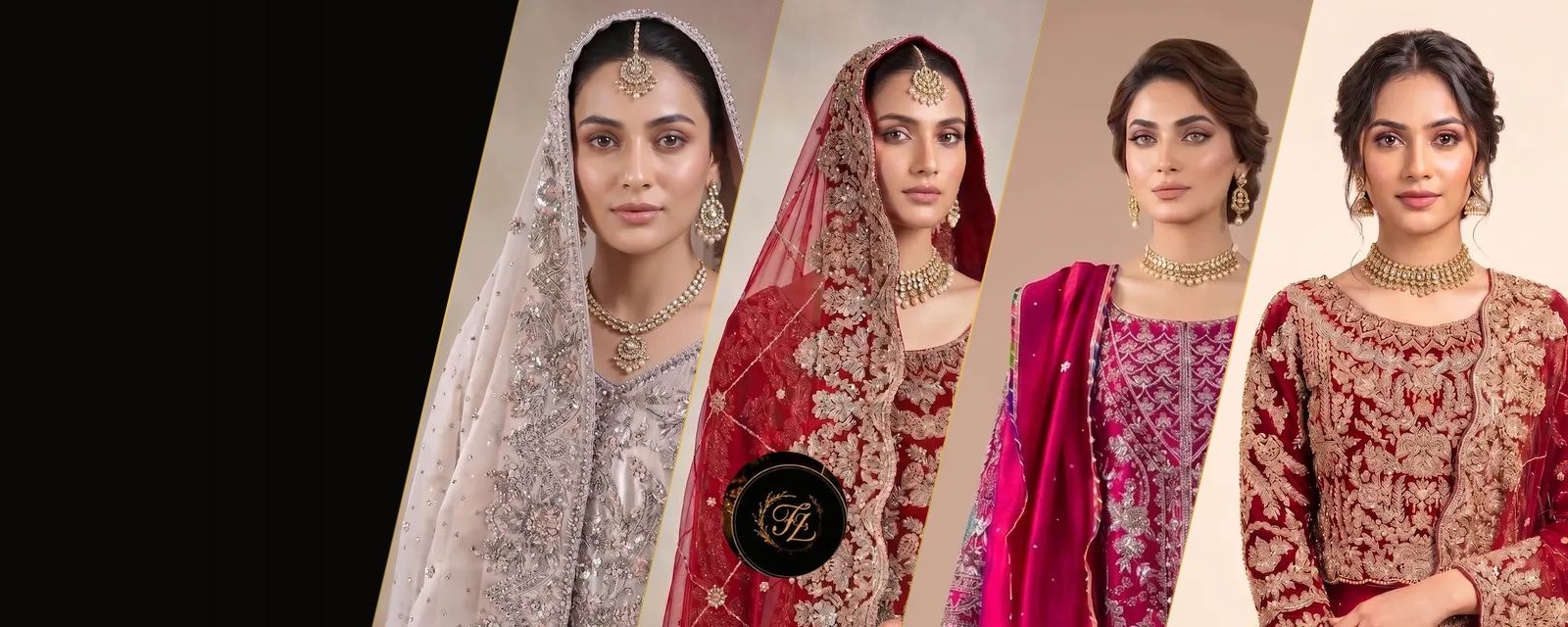 Exclusive lookbook — bridal wear collage with Fazal Zari monogram